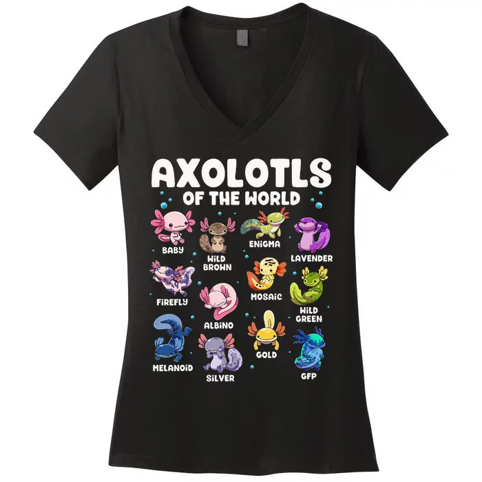 Axolotl Kawaii Axolotls Of The World Axolotl Animals Women's V-Neck T-Shirt