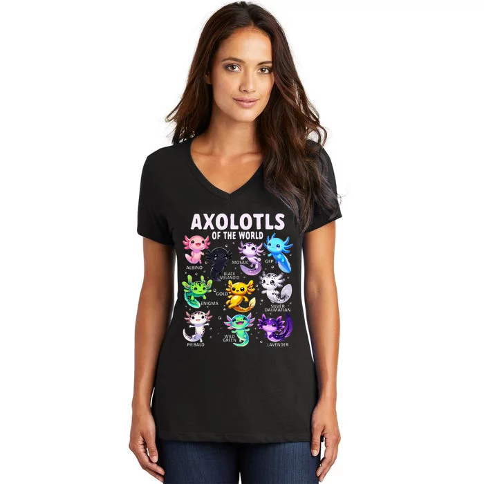 Axolotl Kawaii Axolotls Of The World Axolotl Animals Women's V-Neck T-Shirt