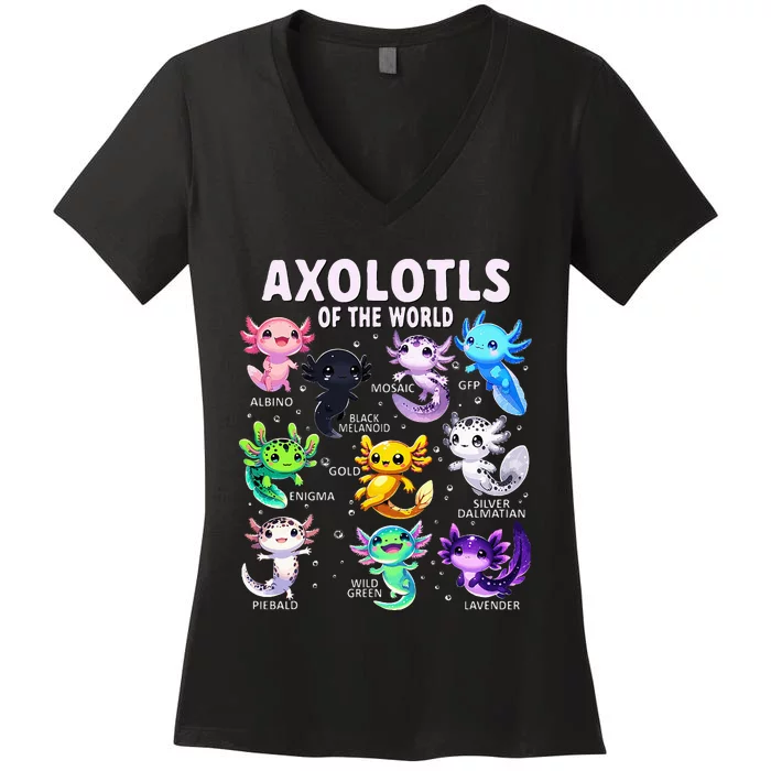 Axolotl Kawaii Axolotls Of The World Axolotl Animals Women's V-Neck T-Shirt