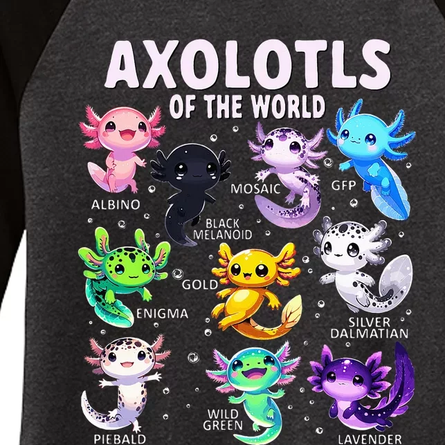 Axolotl Kawaii Axolotls Of The World Axolotl Animals Women's Tri-Blend 3/4-Sleeve Raglan Shirt