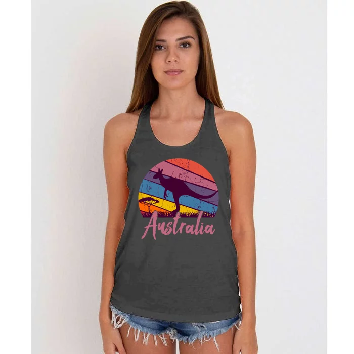 Australia Kangaroo Aussie Australian Souvenir Tourist Retro Women's Knotted Racerback Tank