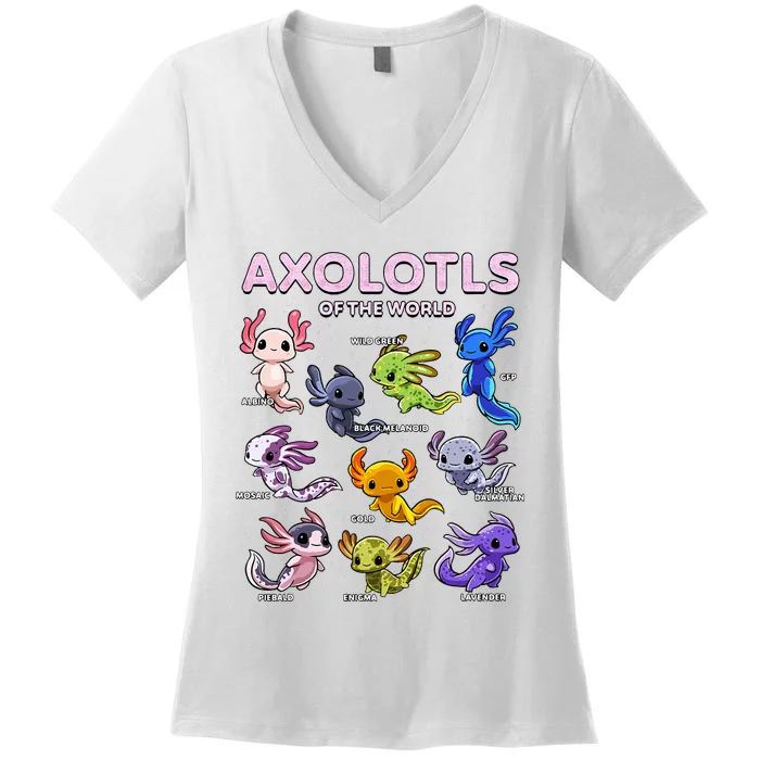 Axolotl Kawaii Axolotls Of The World Axolotl Animals Women's V-Neck T-Shirt