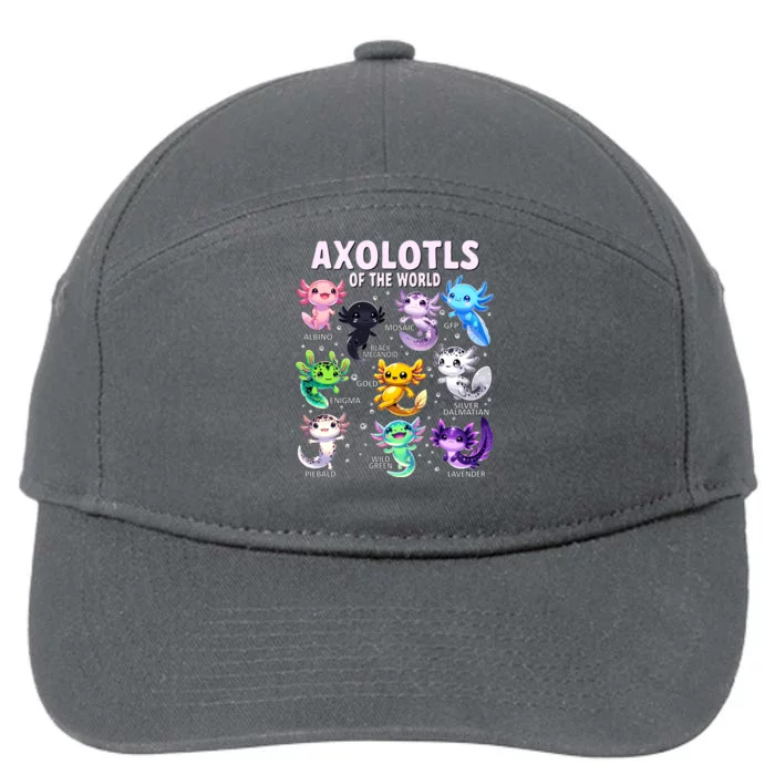 Axolotl Kawaii Axolotls Of The World Axolotl Animals 7-Panel Snapback Hat