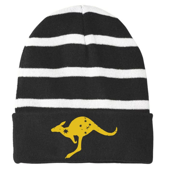 AUSTRALIA KANGAROO AUSSIE ROO FLAG ROUNDEL SPORTS MILITARY Striped Beanie with Solid Band