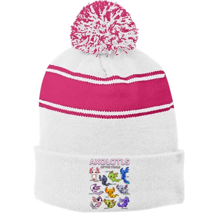 Axolotl Kawaii Axolotls Of The World Axolotl Animals Stripe Pom Pom Beanie