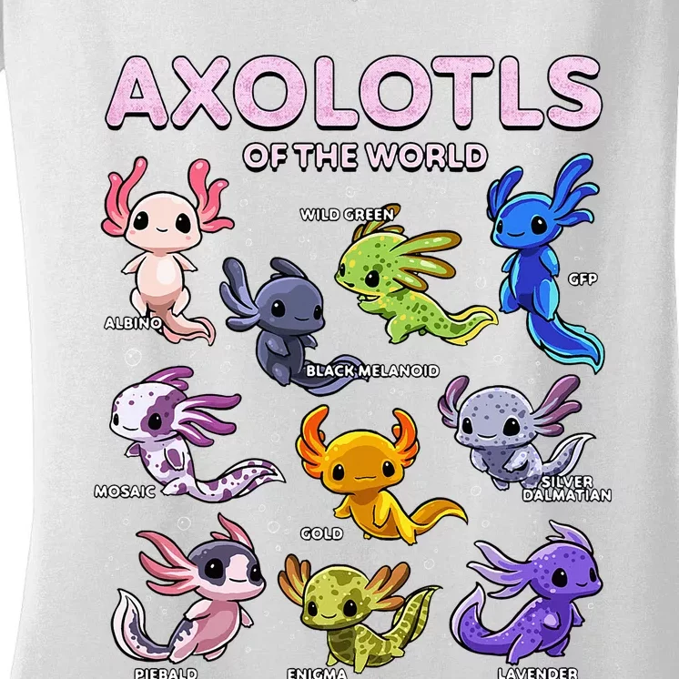 Axolotl Kawaii Axolotls Of The World Axolotl Animals Women's V-Neck T-Shirt