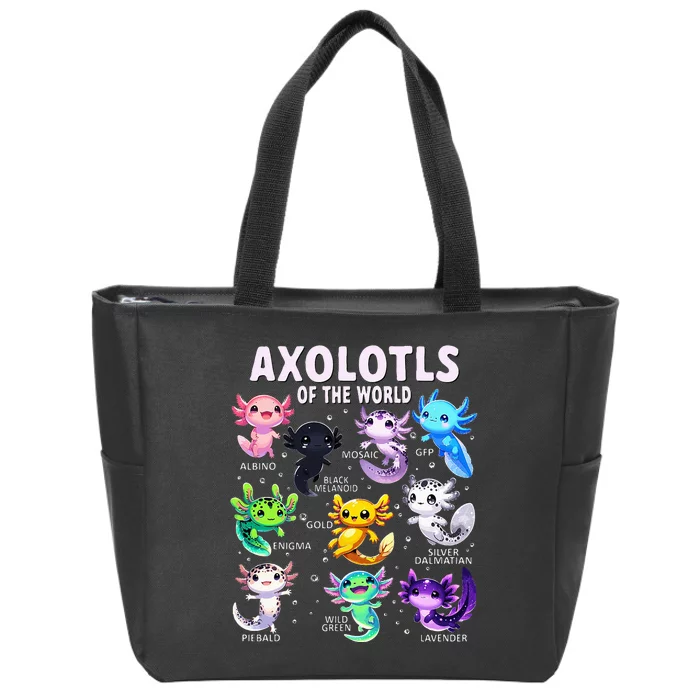 Axolotl Kawaii Axolotls Of The World Axolotl Animals Zip Tote Bag