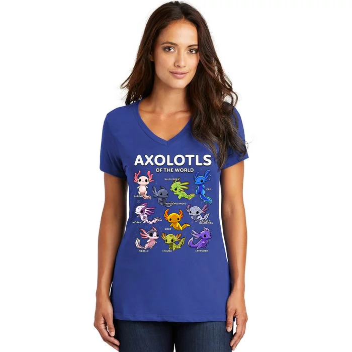 Axolotl Kawaii Axolotls Of The World Axolotl Animals Women's V-Neck T-Shirt