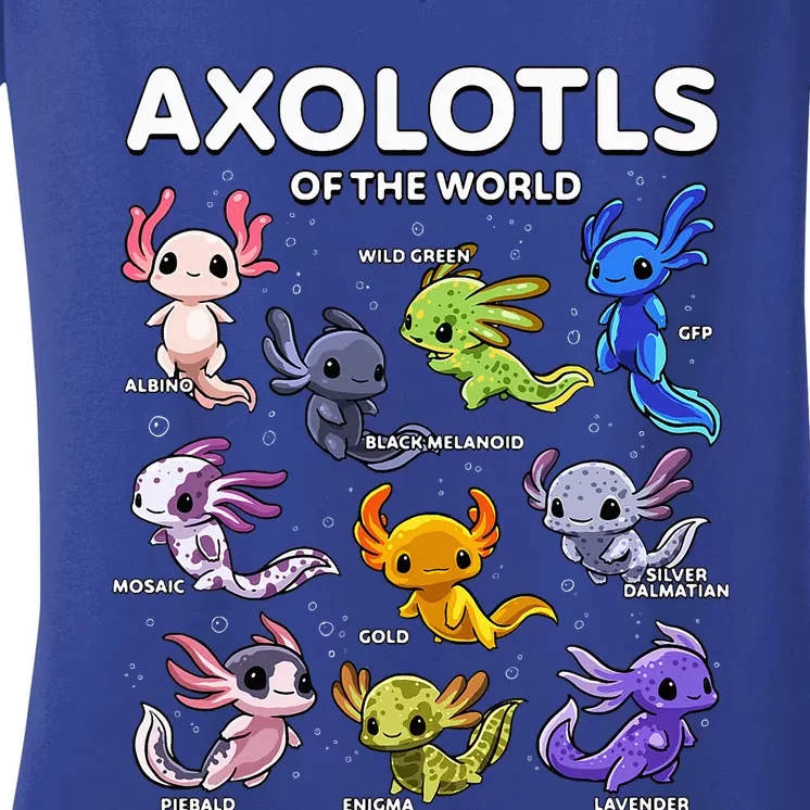 Axolotl Kawaii Axolotls Of The World Axolotl Animals Women's V-Neck T-Shirt