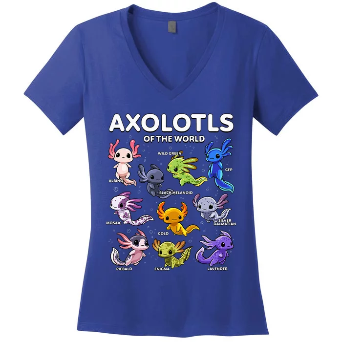 Axolotl Kawaii Axolotls Of The World Axolotl Animals Women's V-Neck T-Shirt