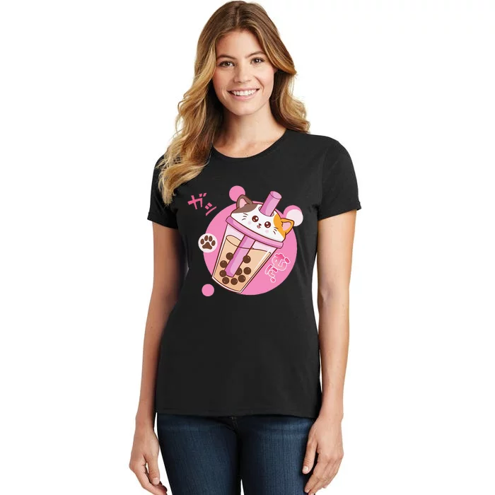 Anime Kawaii Boba Cat Bubble Tea Cat Boba Tea Cat Women's T-Shirt