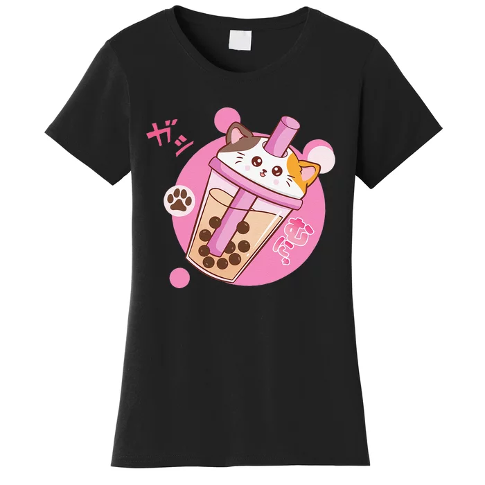 Anime Kawaii Boba Cat Bubble Tea Cat Boba Tea Cat Women's T-Shirt