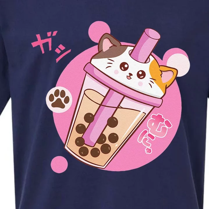 Anime Kawaii Boba Cat Bubble Tea Cat Boba Tea Cat Sueded Cloud Jersey T-Shirt