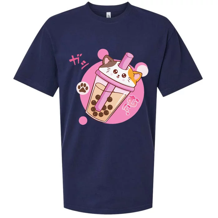 Anime Kawaii Boba Cat Bubble Tea Cat Boba Tea Cat Sueded Cloud Jersey T-Shirt