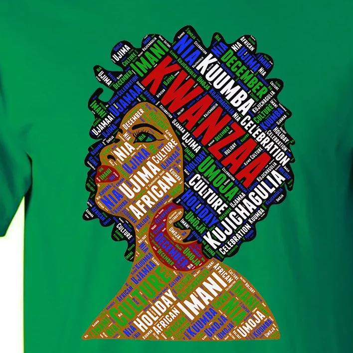 Artistic Kwanzaa Black Woman Afro 7 Principles Red & Green Tall T-Shirt