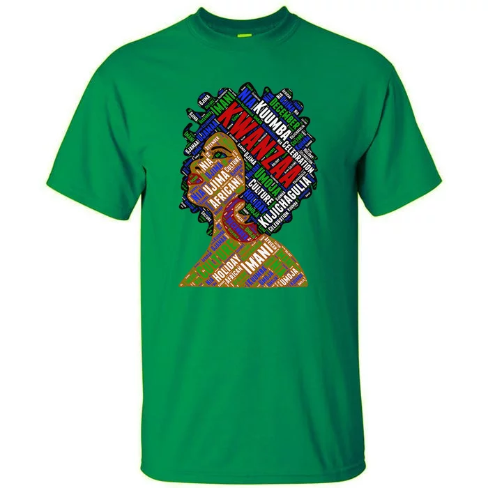 Artistic Kwanzaa Black Woman Afro 7 Principles Red & Green Tall T-Shirt