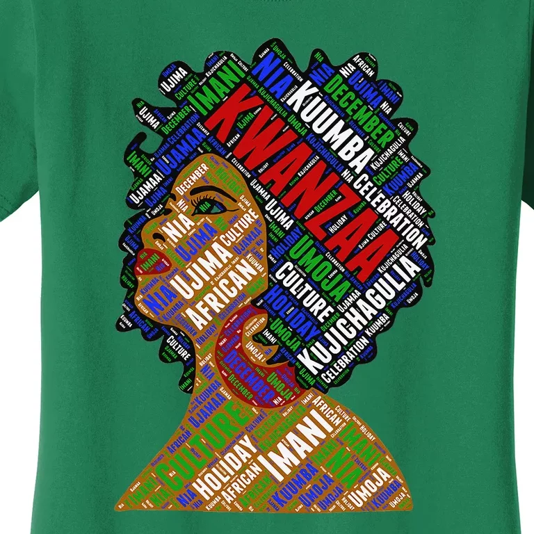 Artistic Kwanzaa Black Woman Afro 7 Principles Red & Green Women's T-Shirt