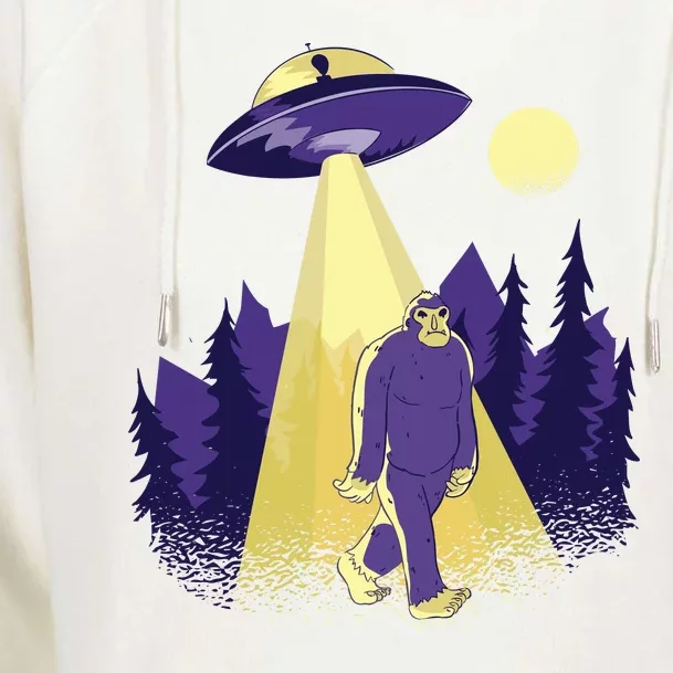 Aliens Kidnapping Bigfoot Womens Funnel Neck Pullover Hood