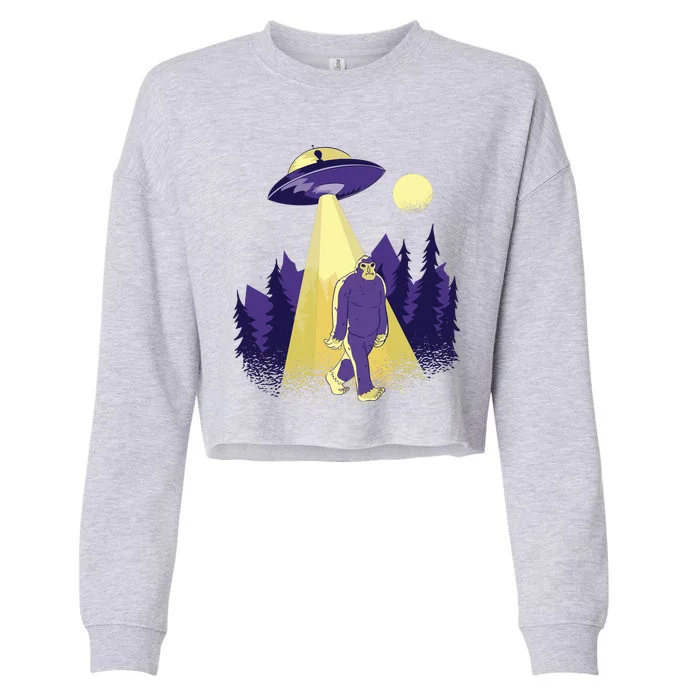 Aliens Kidnapping Bigfoot Cropped Pullover Crew