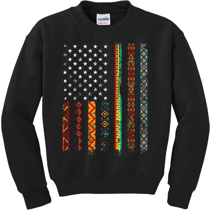 African Kente Cloth Shirts American Flag Kids Sweatshirt