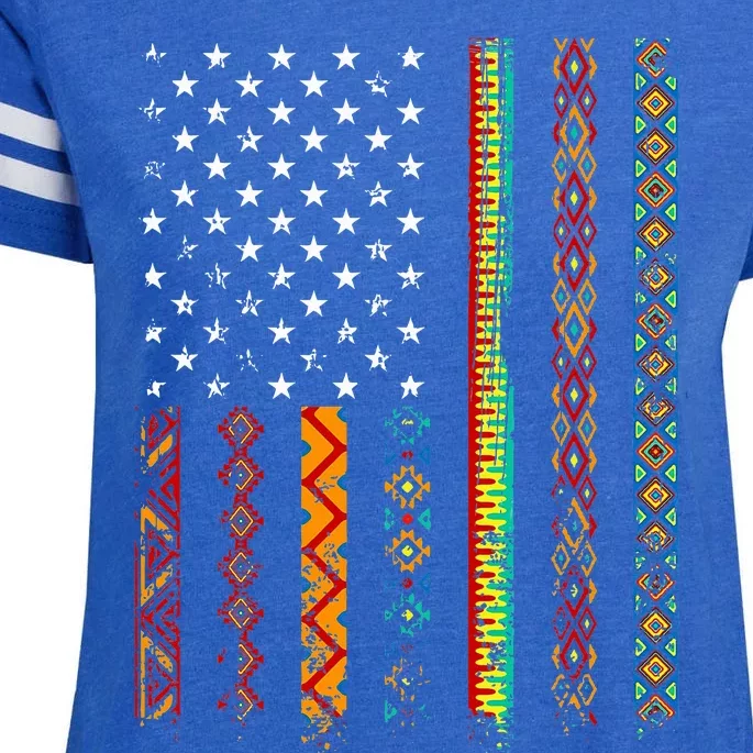 African Kente Cloth Shirts American Flag Enza Ladies Jersey Football T-Shirt