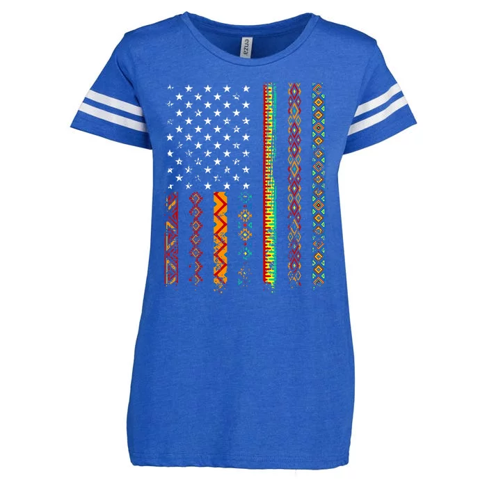 African Kente Cloth Shirts American Flag Enza Ladies Jersey Football T-Shirt