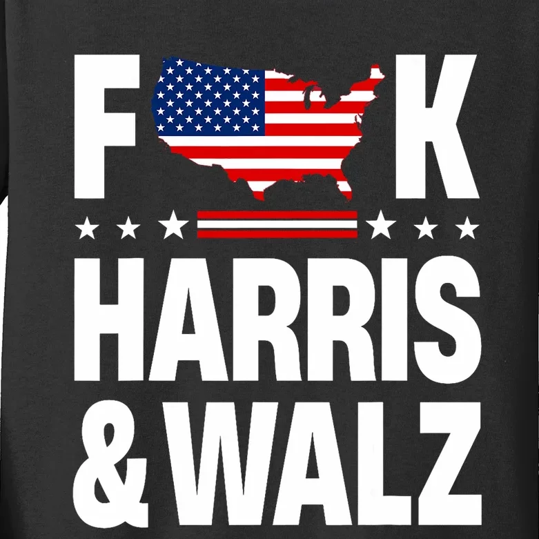 Anti Kamala Harris And Tim Walz 2024 Presidential Election Kids Long Sleeve Shirt