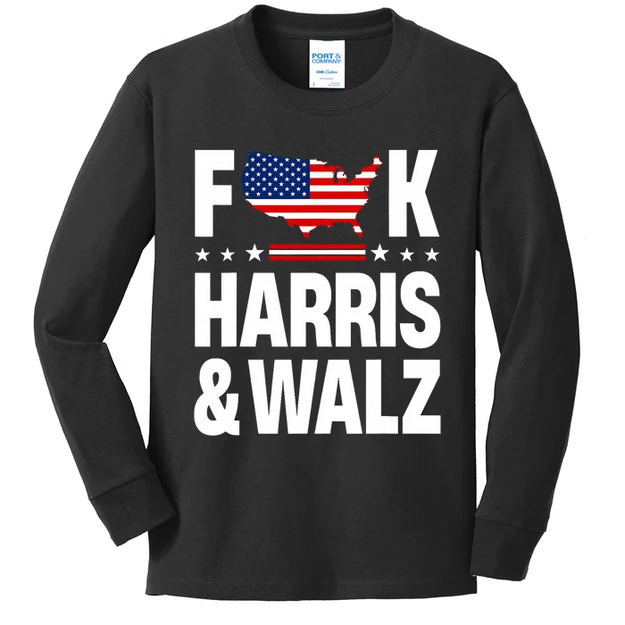 Anti Kamala Harris And Tim Walz 2024 Presidential Election Kids Long Sleeve Shirt