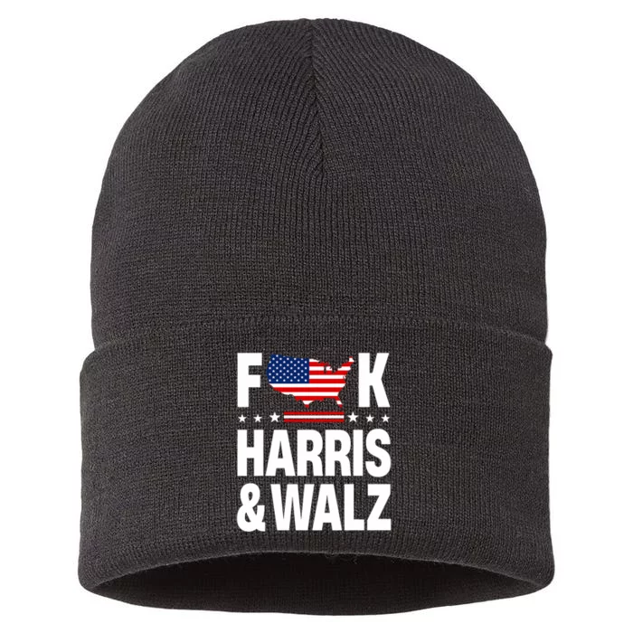 Anti Kamala Harris And Tim Walz 2024 Presidential Election Sustainable Knit Beanie