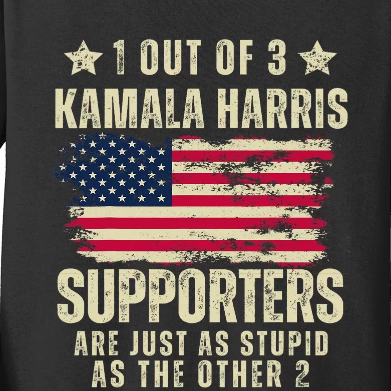 Anti Kamala Harris Stupid Joke American Flag Kamala Supporters Are Stupid Kids Long Sleeve Shirt