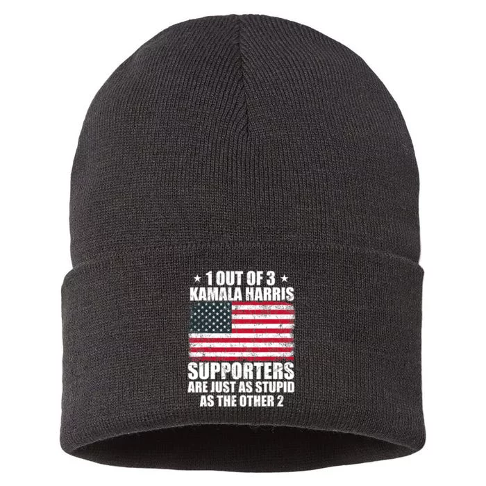 Anti Kamala Harris Stupid Joke American Flag Usa Funny Humor Sustainable Knit Beanie