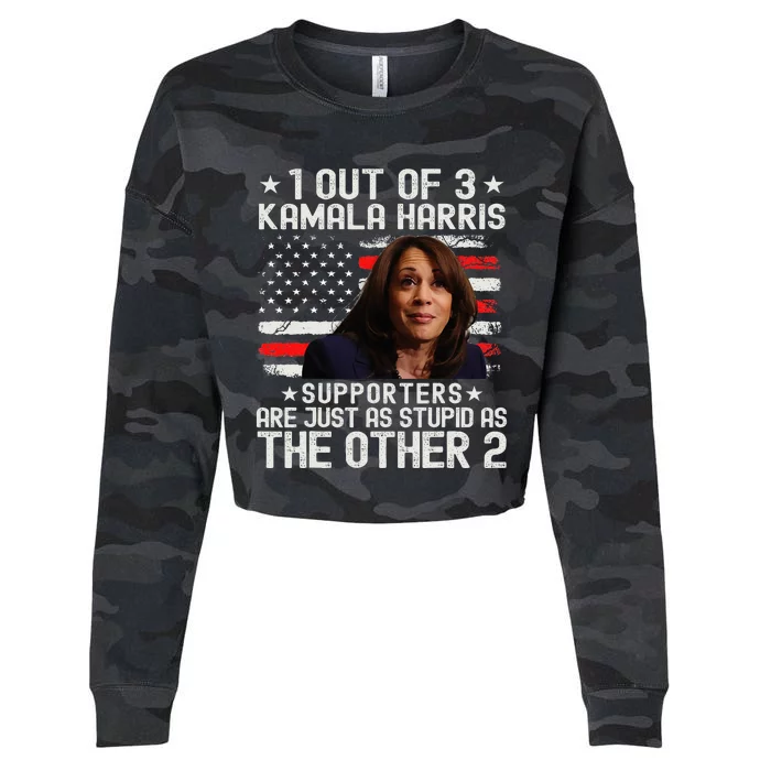 Anti Kamala Harris Stupid Joke American Flag Usa Humor Cropped Pullover Crew