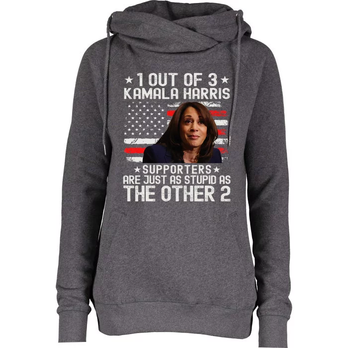 Anti Kamala Harris Stupid Joke American Flag Usa Humor Womens Funnel Neck Pullover Hood