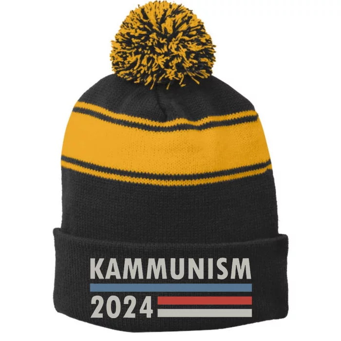 Awesome Kamala Harris Kammunism Communism Harris Walz 2024 Stripe Pom Pom Beanie