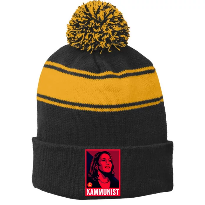 Anti Kamala Harris Kammunist Funny Election Stripe Pom Pom Beanie