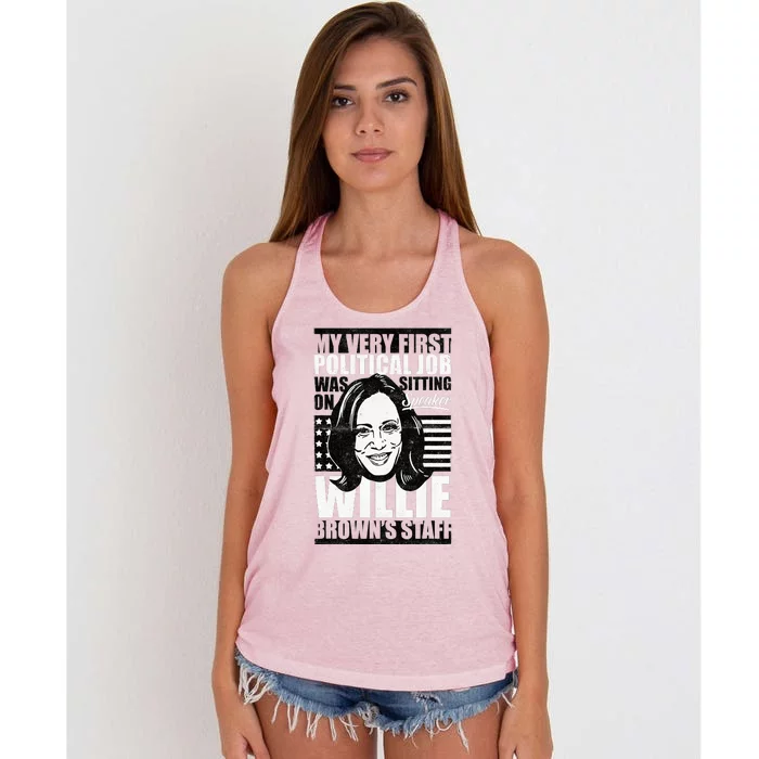 Antibiden Kamala Harris First Job Willie Brown Female Vp Women's Knotted Racerback Tank