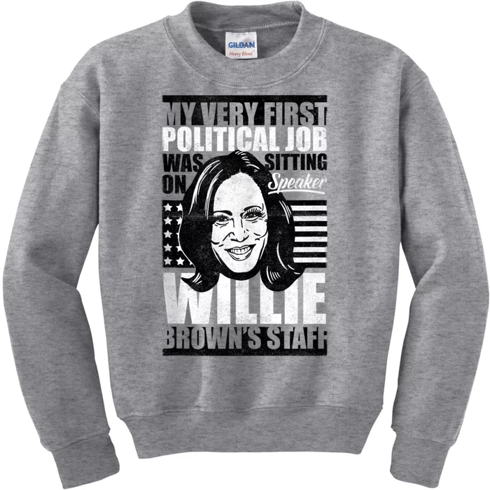 Antibiden Kamala Harris First Job Willie Brown Female Vp Kids Sweatshirt