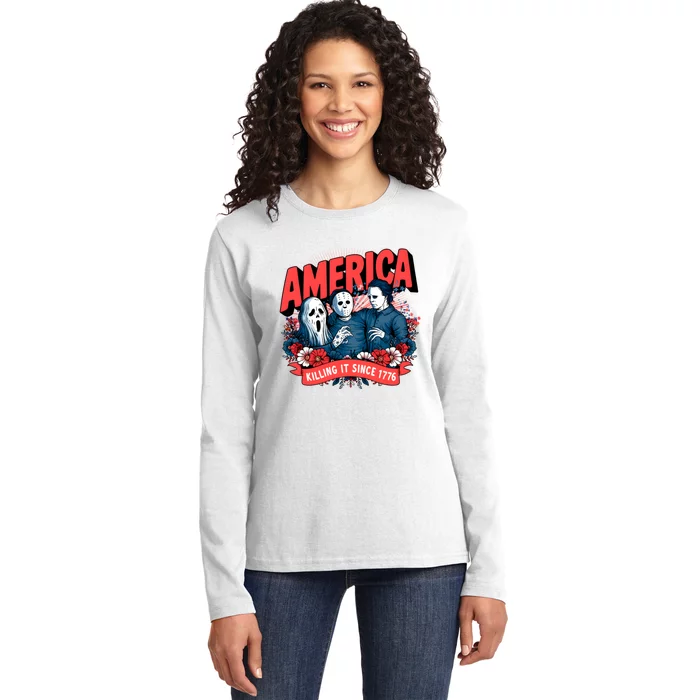 America Killing It Since 1776 Horror Characters Ladies Long Sleeve Shirt