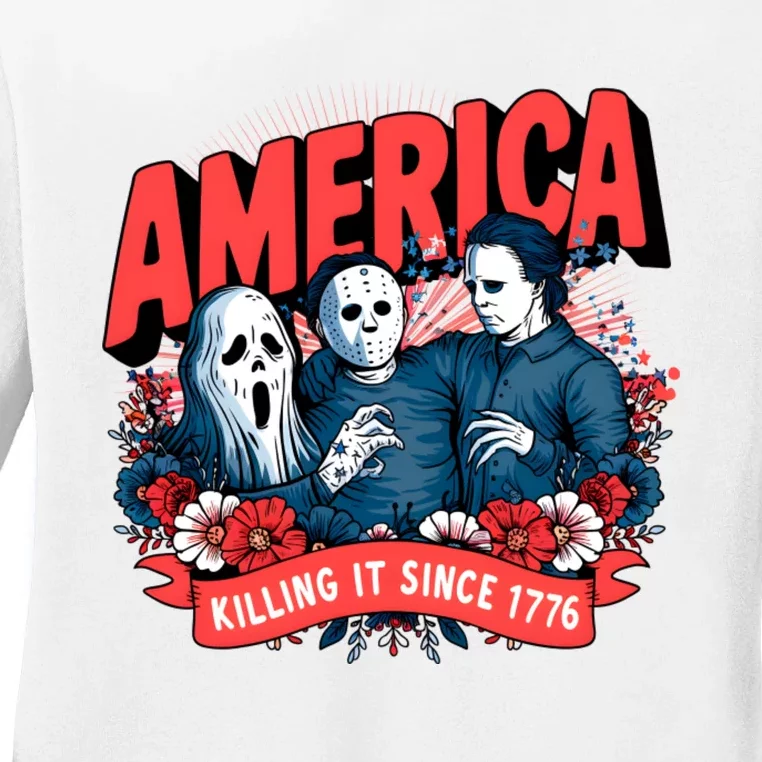 America Killing It Since 1776 Horror Characters Ladies Long Sleeve Shirt