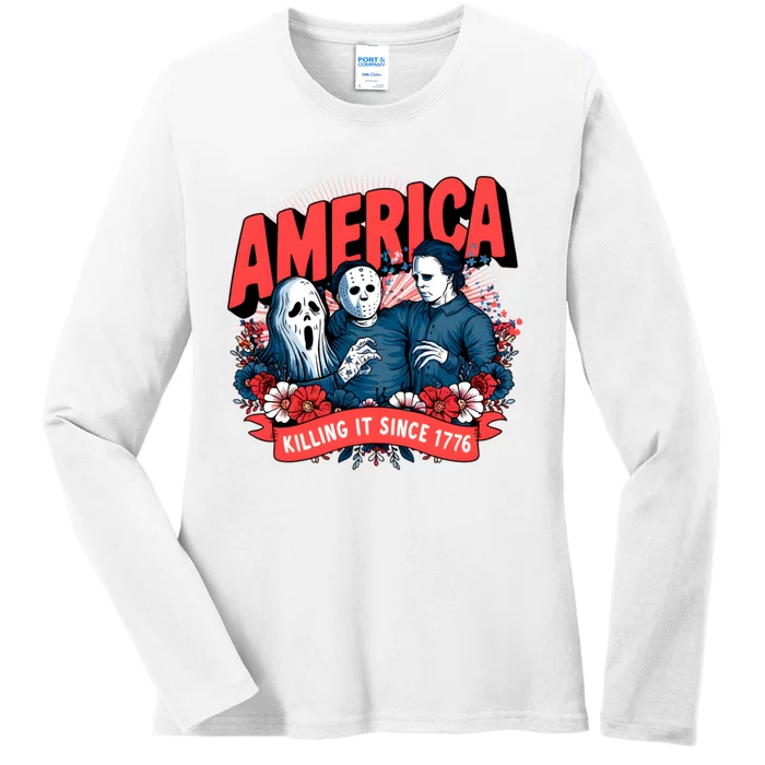 America Killing It Since 1776 Horror Characters Ladies Long Sleeve Shirt