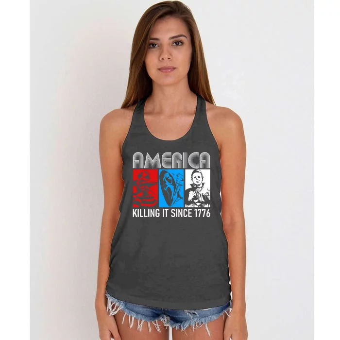 America Killing It Since 1776 Horror The Red White And Blue Women's Knotted Racerback Tank