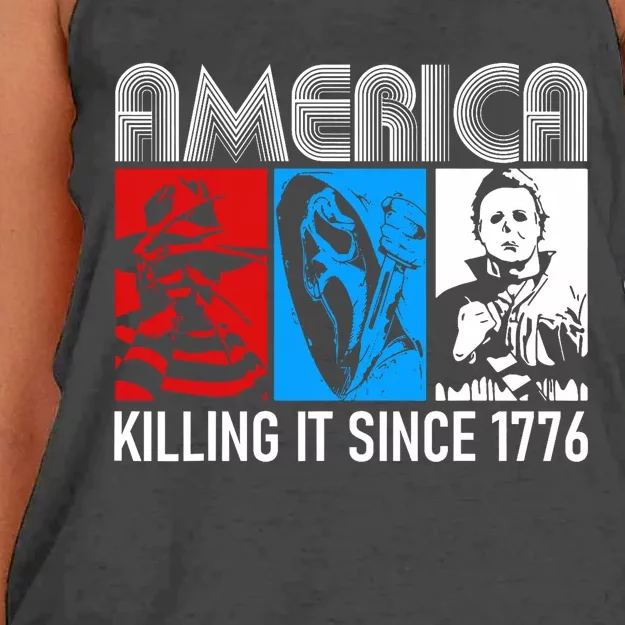 America Killing It Since 1776 Horror The Red White And Blue Women's Knotted Racerback Tank