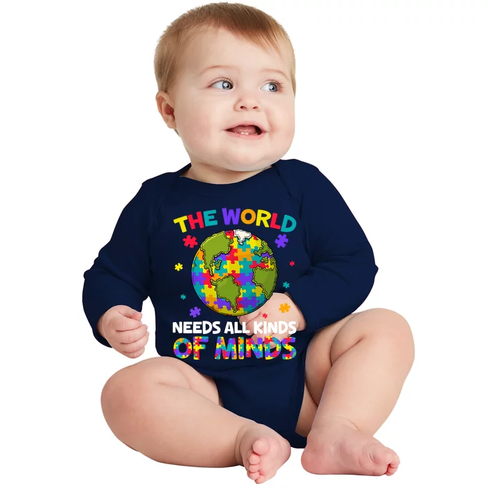 All Kinds Of Minds Autism Awareness Earth Day Autistic Gift Baby Long Sleeve Bodysuit