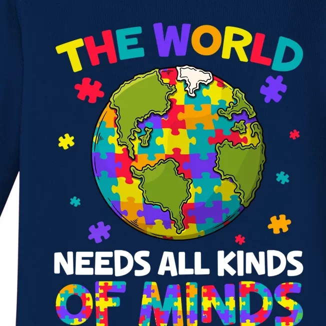 All Kinds Of Minds Autism Awareness Earth Day Autistic Gift Baby Long Sleeve Bodysuit