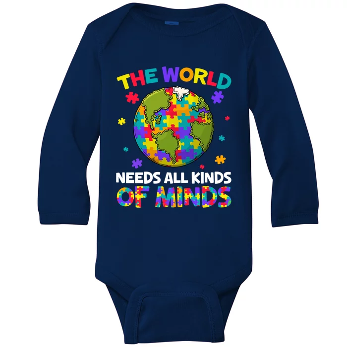 All Kinds Of Minds Autism Awareness Earth Day Autistic Gift Baby Long Sleeve Bodysuit