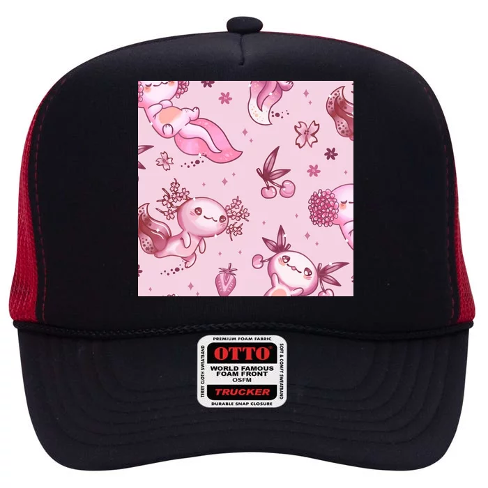 Axolotl Kawaii Pattern High Crown Mesh Trucker Hat