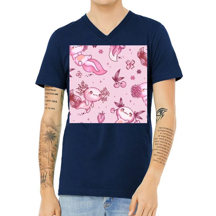 Axolotl Kawaii Pattern V-Neck T-Shirt