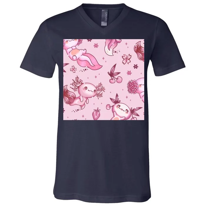 Axolotl Kawaii Pattern V-Neck T-Shirt