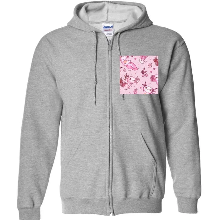 Axolotl Kawaii Pattern Full Zip Hoodie