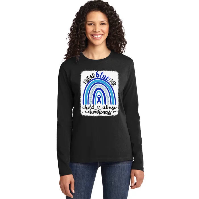 All KidsMatter Pinwheel Blue Rainbow Child Abuse Awareness Ladies Long Sleeve Shirt